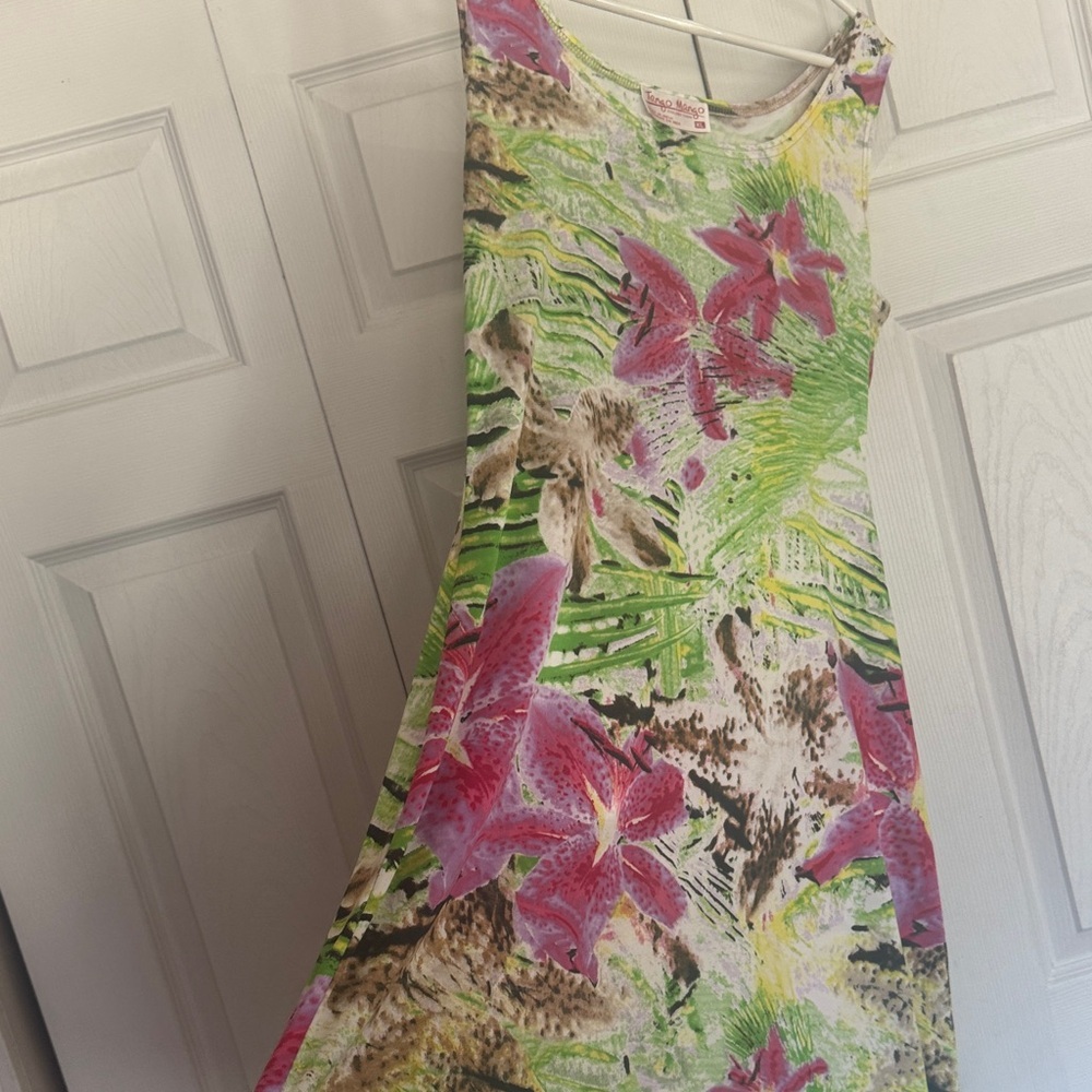 Tropical Floral Midi Dress - Pink and Green - Picture 3 of 3